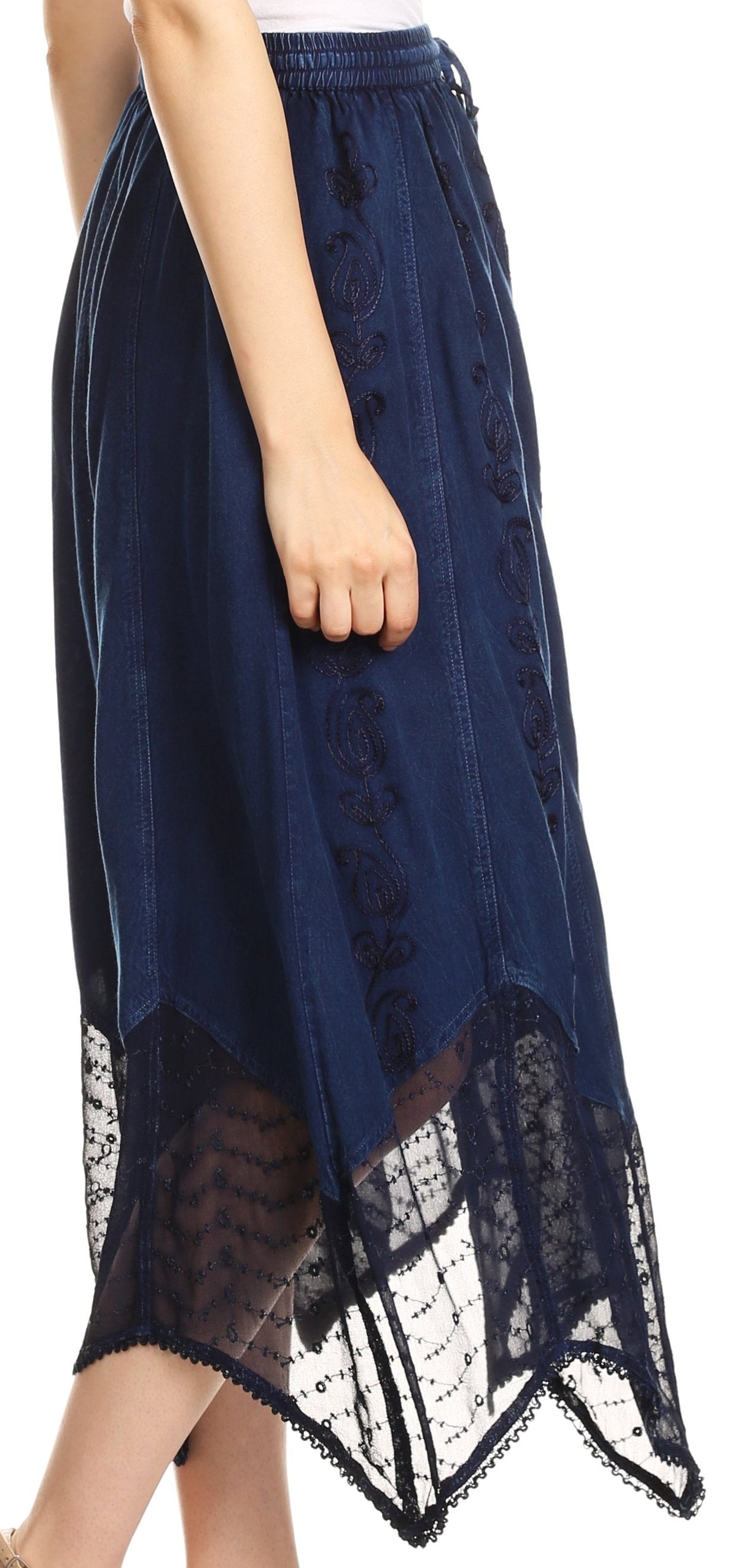 Sakkas Emma Adjustable Handkerchief Eyelet Hem Casual Skirt with Embroidery