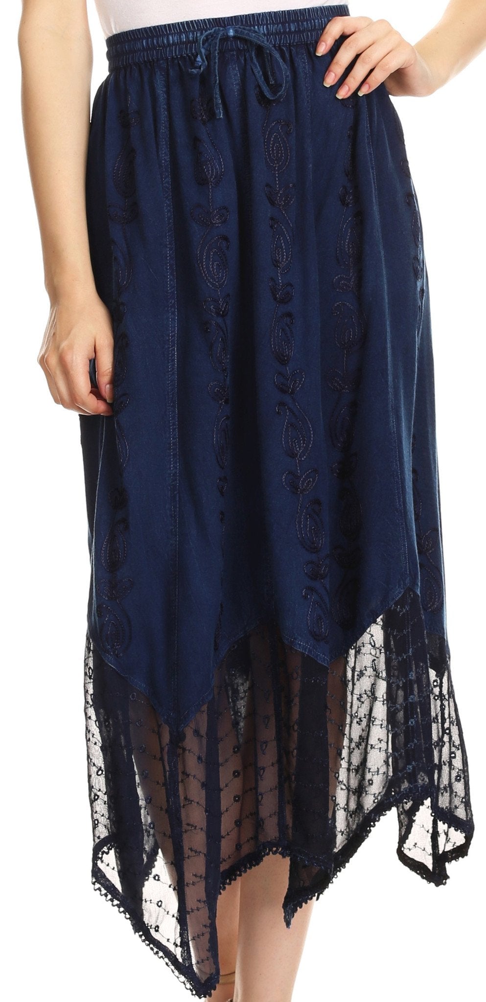 Sakkas Emma Adjustable Handkerchief Eyelet Hem Casual Skirt with Embroidery
