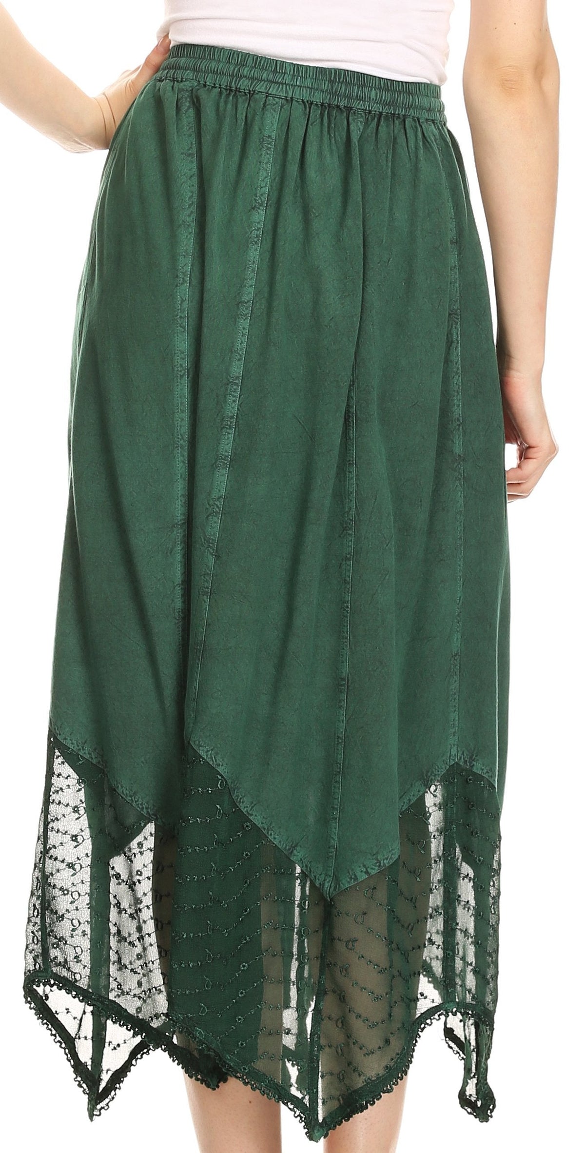 Sakkas Emma Adjustable Handkerchief Eyelet Hem Casual Skirt with Embroidery