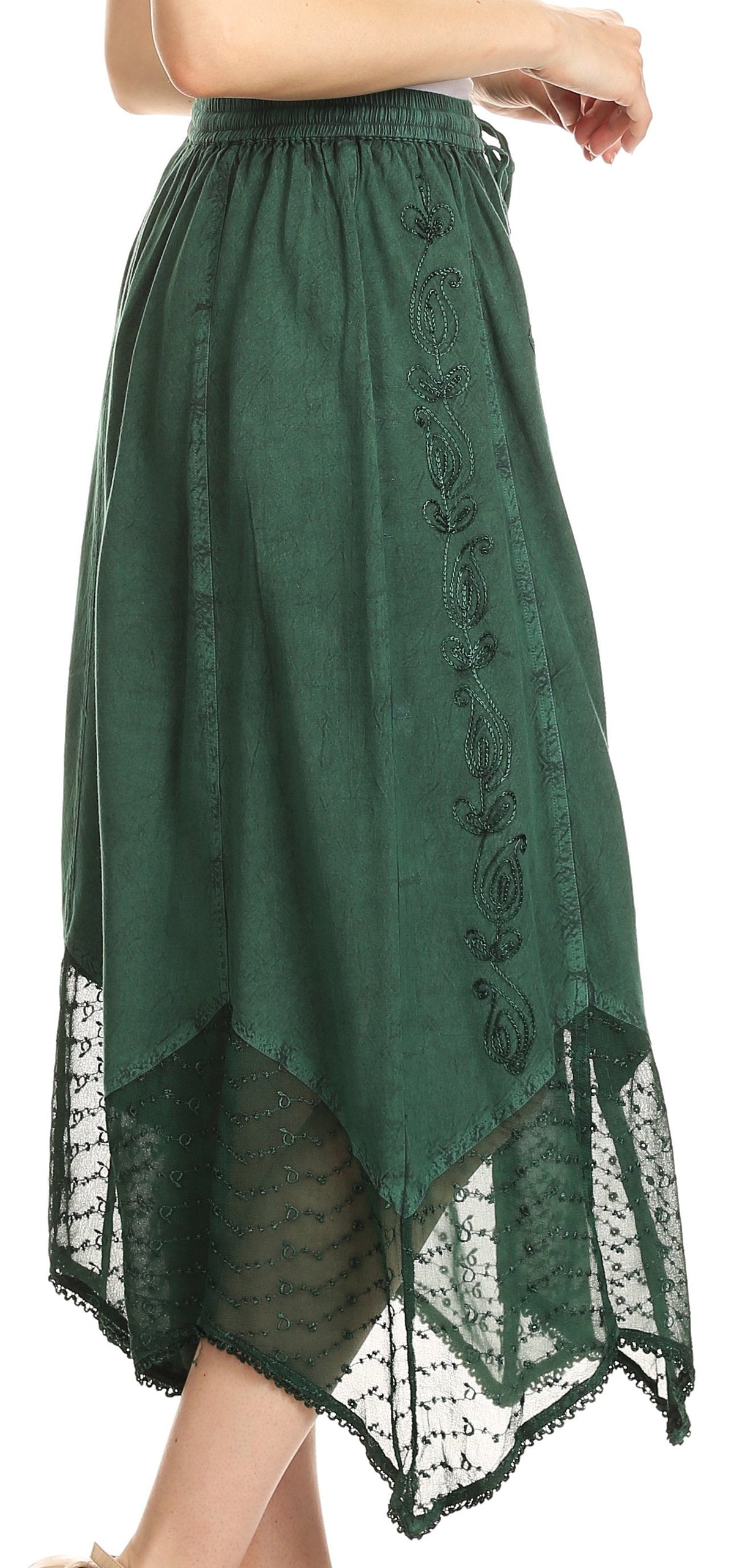 Sakkas Emma Adjustable Handkerchief Eyelet Hem Casual Skirt with Embroidery
