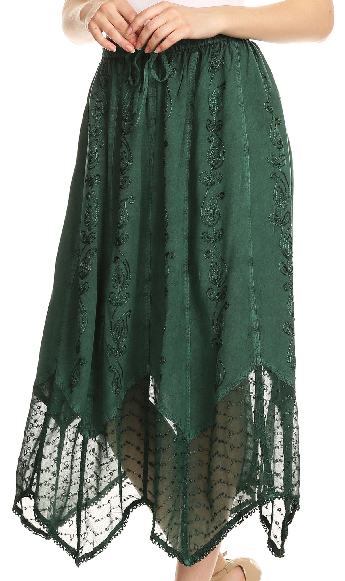 Sakkas Emma Adjustable Handkerchief Eyelet Hem Casual Skirt with Embroidery