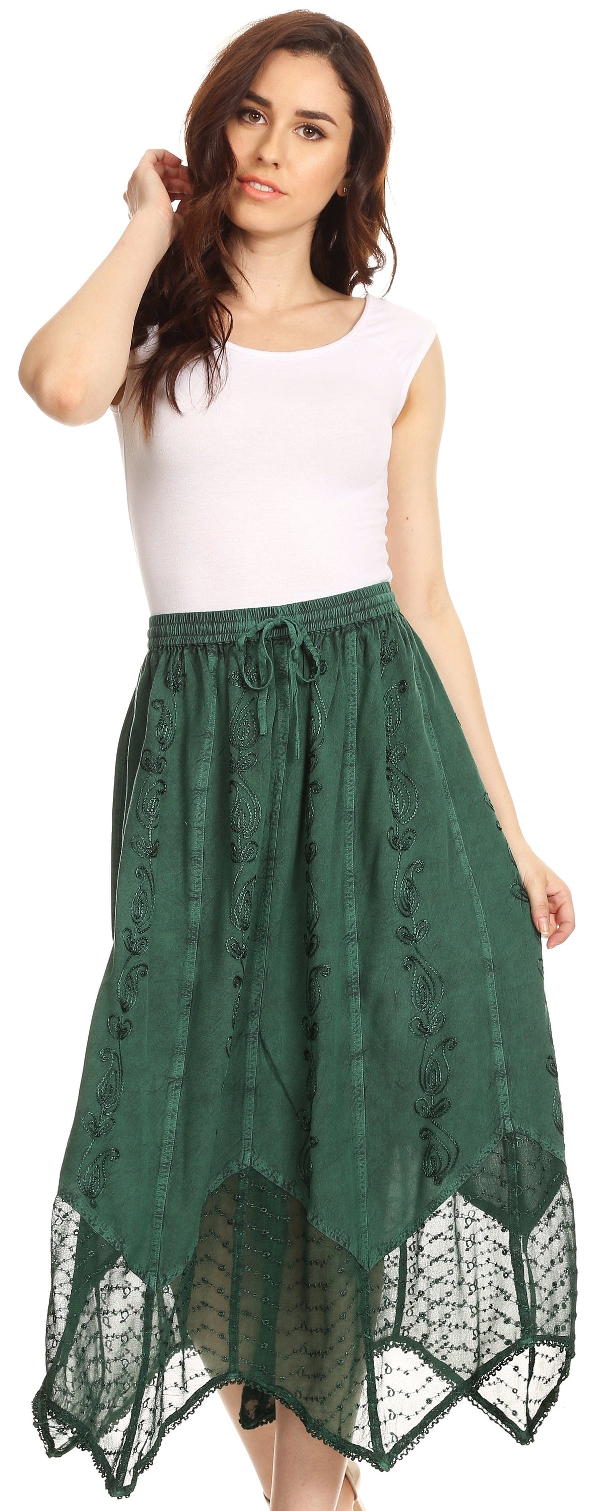 Sakkas Emma Adjustable Handkerchief Eyelet Hem Casual Skirt with Embroidery