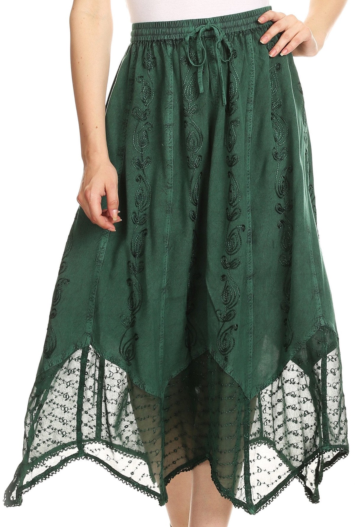 Sakkas Emma Adjustable Handkerchief Eyelet Hem Casual Skirt with Embroidery