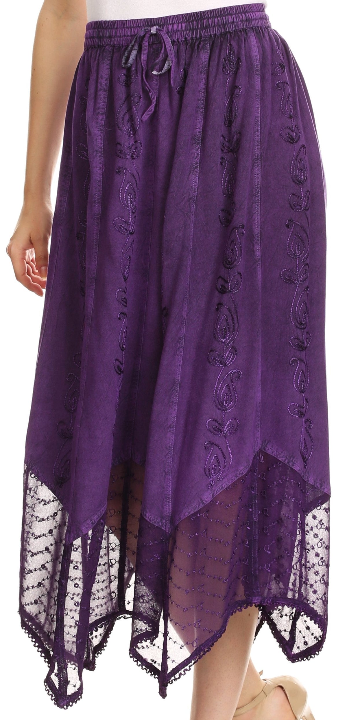 Sakkas Emma Adjustable Handkerchief Eyelet Hem Casual Skirt with Embroidery