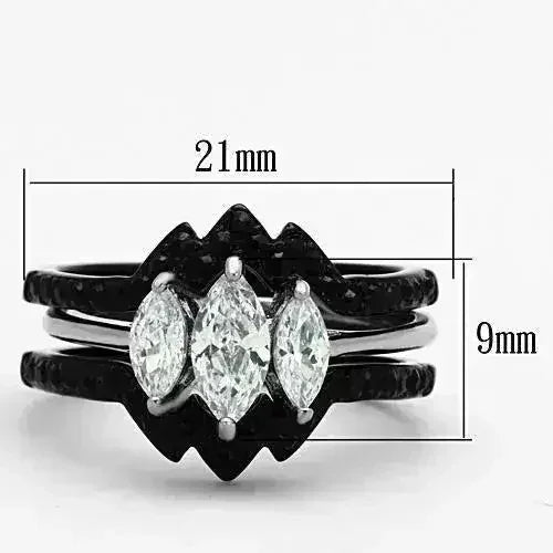 TK1347 - Two-Tone IP Black Stainless Steel Ring with AAA Grade CZ in