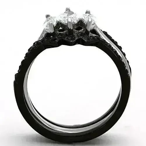 TK1347 - Two-Tone IP Black Stainless Steel Ring with AAA Grade CZ in