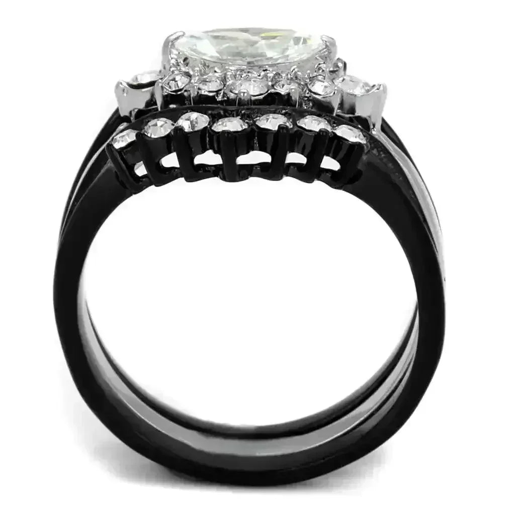 TK2188 - Two-Tone IP Black Stainless Steel Ring with AAA Grade CZ in
