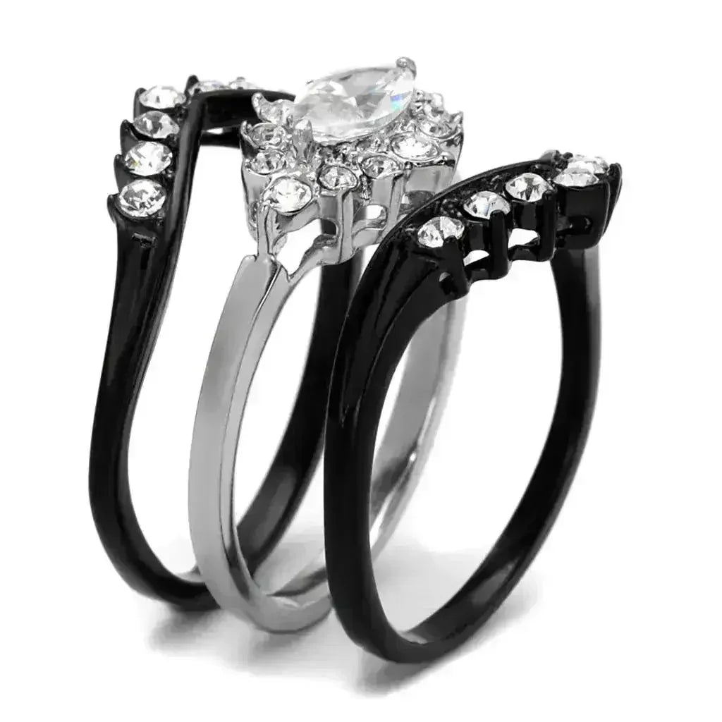 TK2188 - Two-Tone IP Black Stainless Steel Ring with AAA Grade CZ in