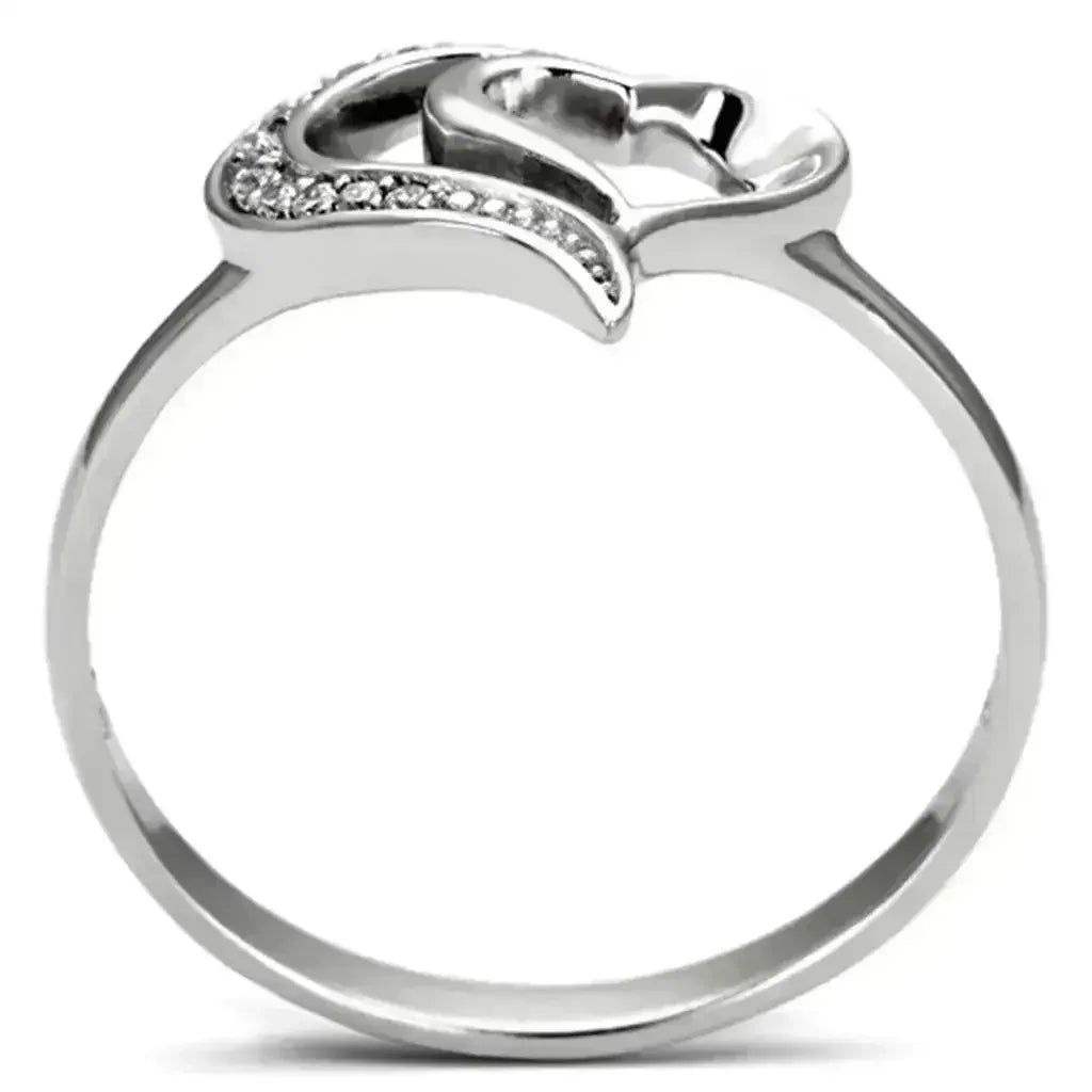 TS093 - Rhodium 925 Sterling Silver Ring with AAA Grade CZ in Clear