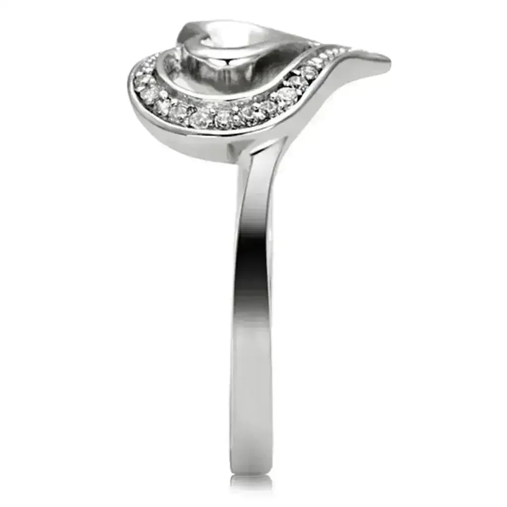 TS093 - Rhodium 925 Sterling Silver Ring with AAA Grade CZ in Clear