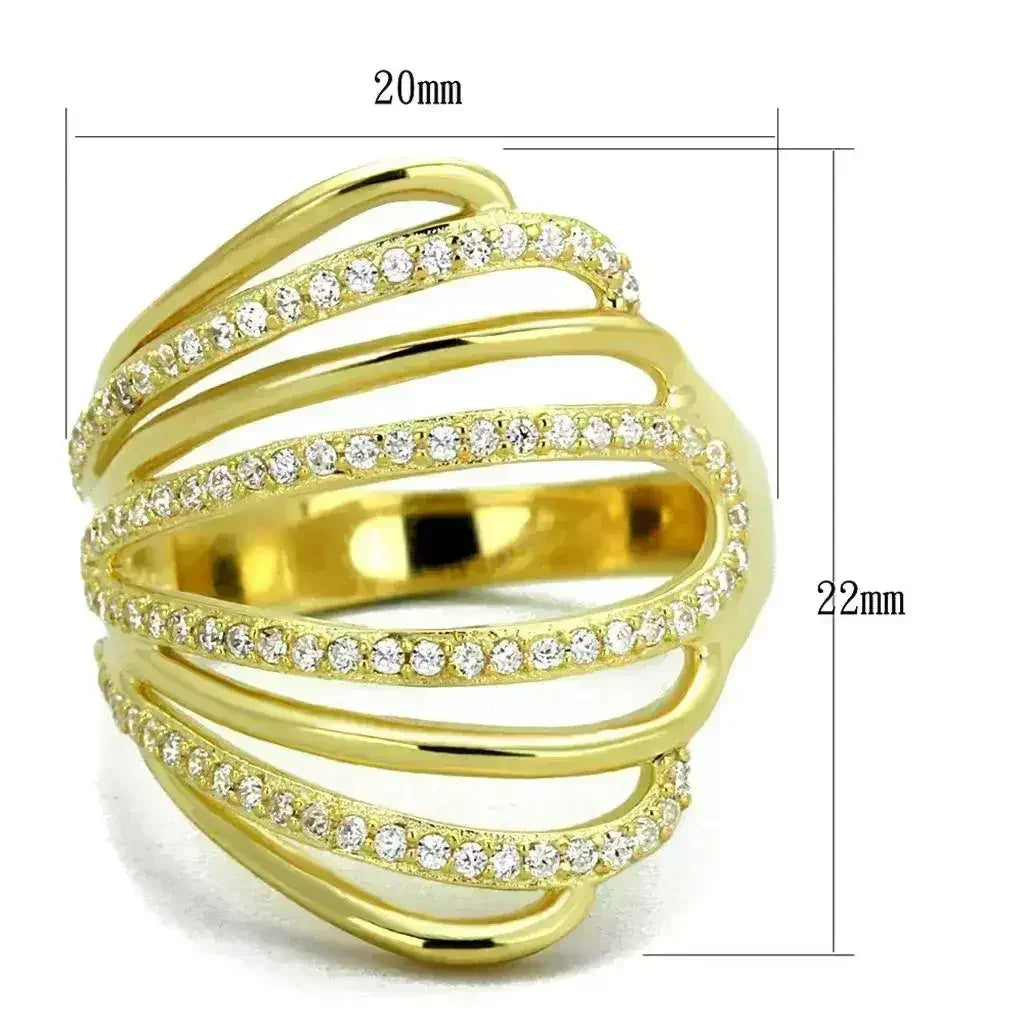 TS379 - Gold 925 Sterling Silver Ring with AAA Grade CZ in Clear