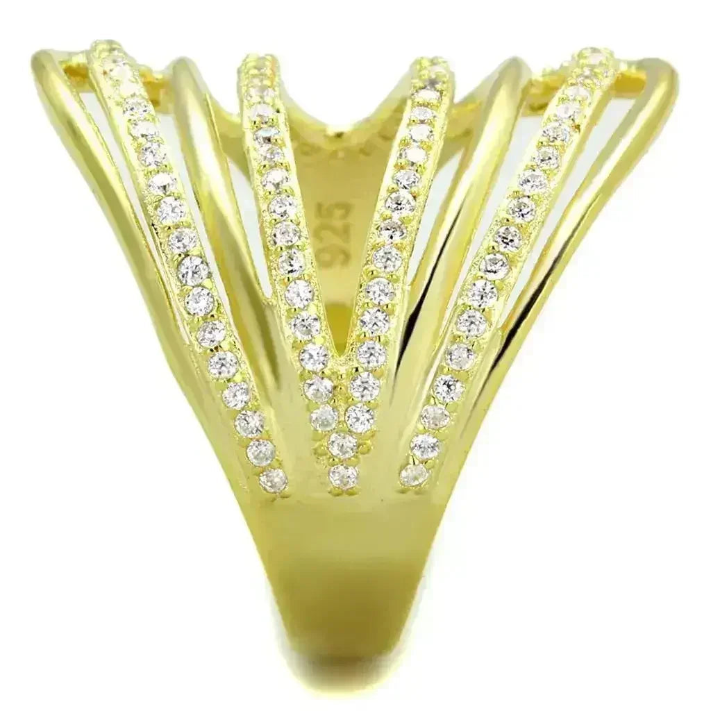 TS379 - Gold 925 Sterling Silver Ring with AAA Grade CZ in Clear