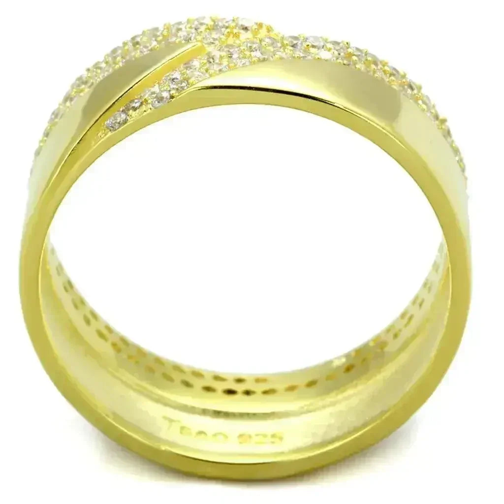 TS380 - Gold 925 Sterling Silver Ring with AAA Grade CZ in Clear