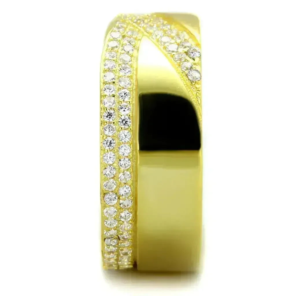 TS380 - Gold 925 Sterling Silver Ring with AAA Grade CZ in Clear