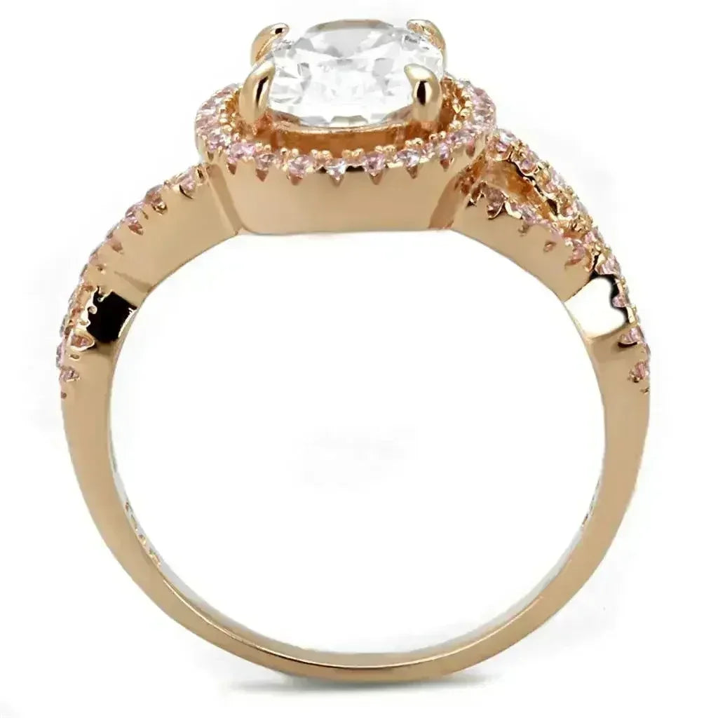TS489 Rose Gold Sterling Silver Ring – AAA Clear CZ Solitaire