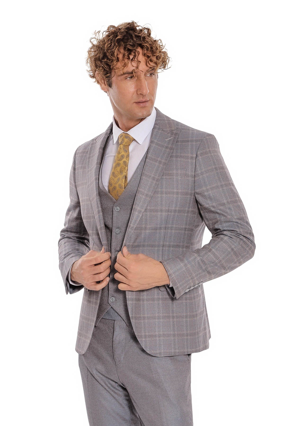 Checked Slim Fit Light Blue Men Suit - Wessi