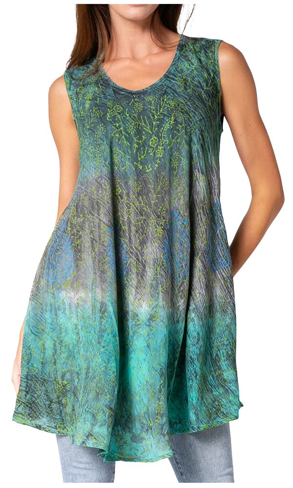 Sakkas Isabela Womens Everyday Summer Sleeveless Tank Top Tie-dye & Block Print