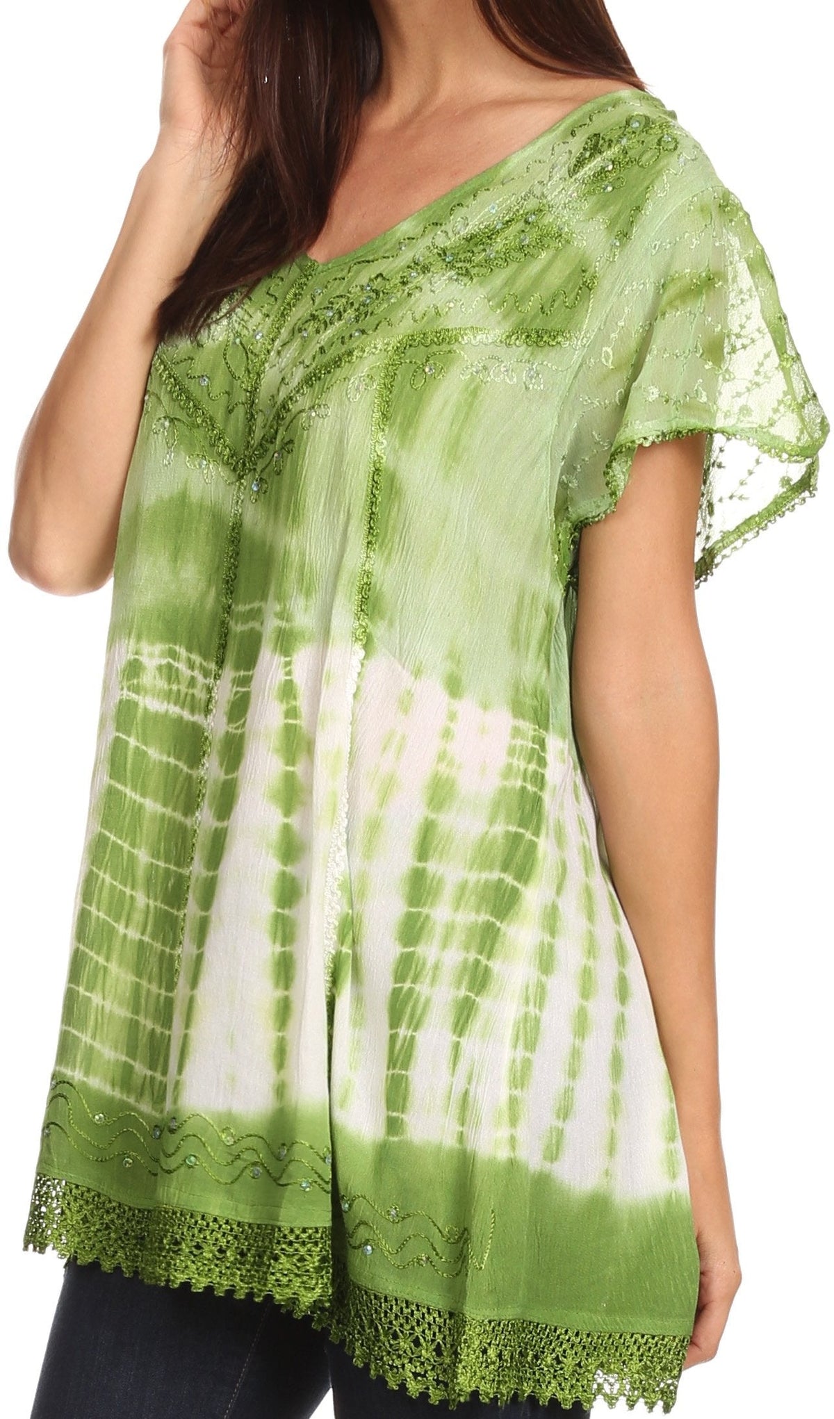 Sakkas Violet Embroidery Tie Dye Sequin Accents Blouse / Top