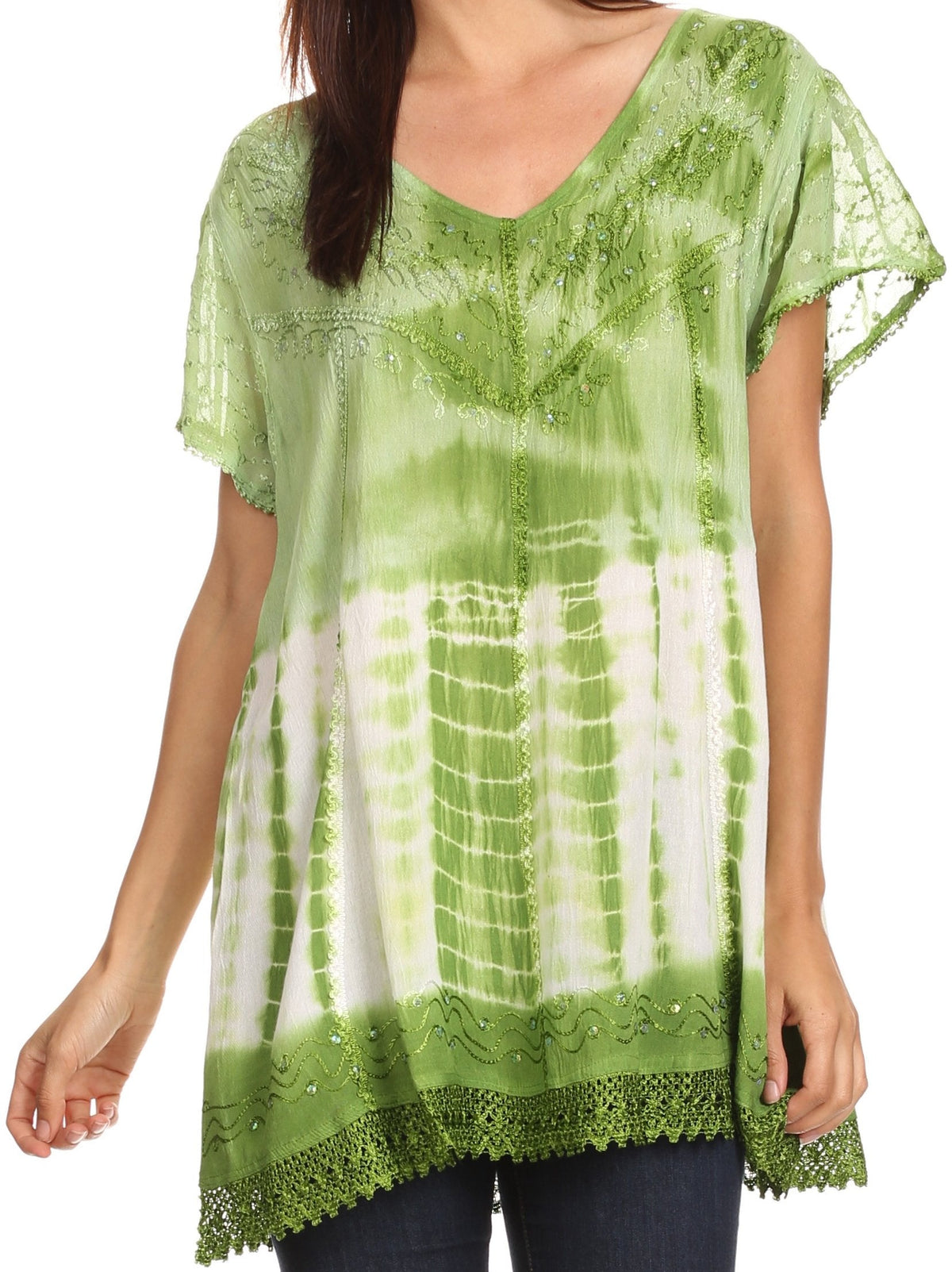 Sakkas Violet Embroidery Tie Dye Sequin Accents Blouse / Top