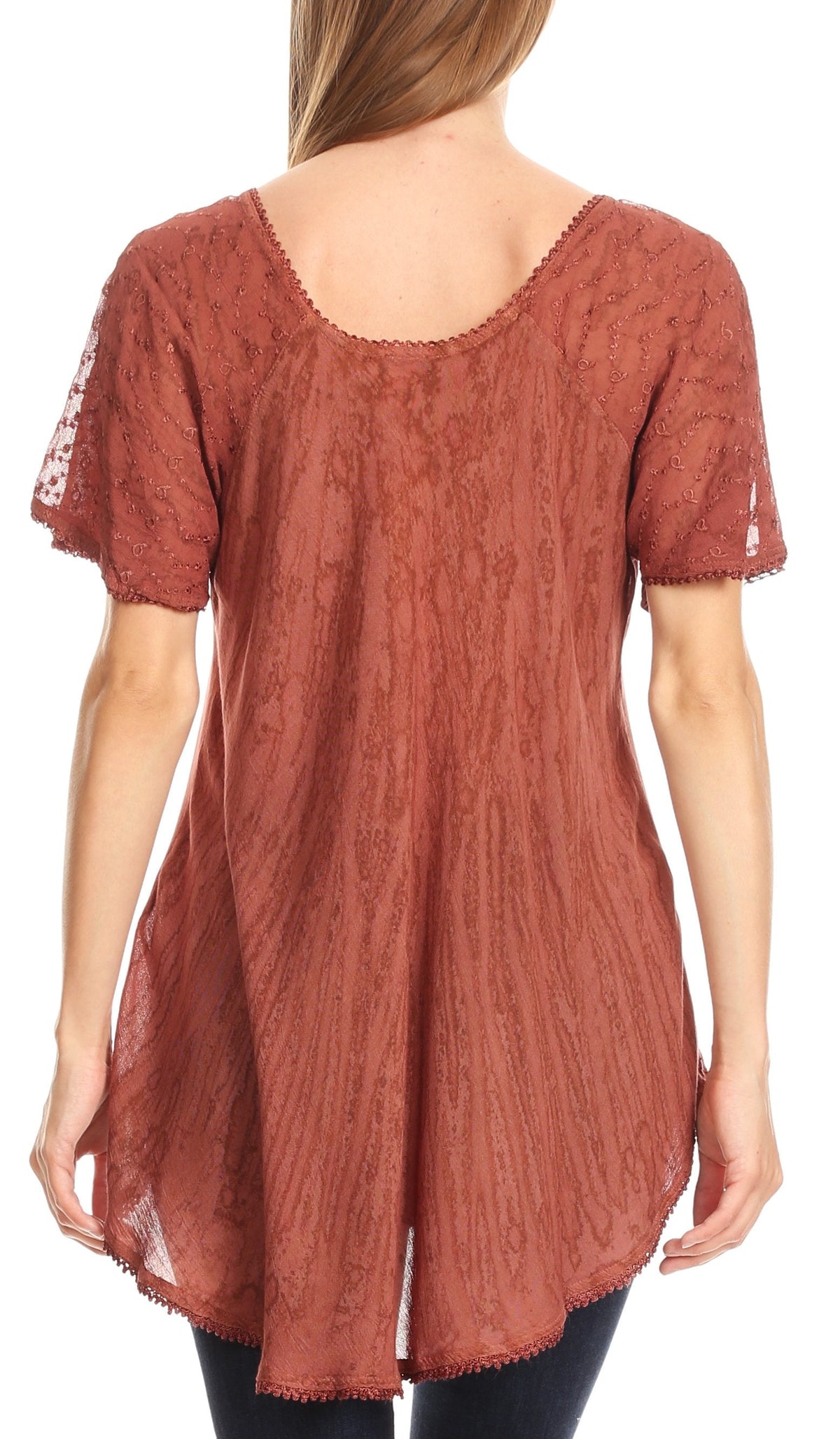 Sakkas Zoya Marbled Embroidery Cap Sleeves Blouse / Top