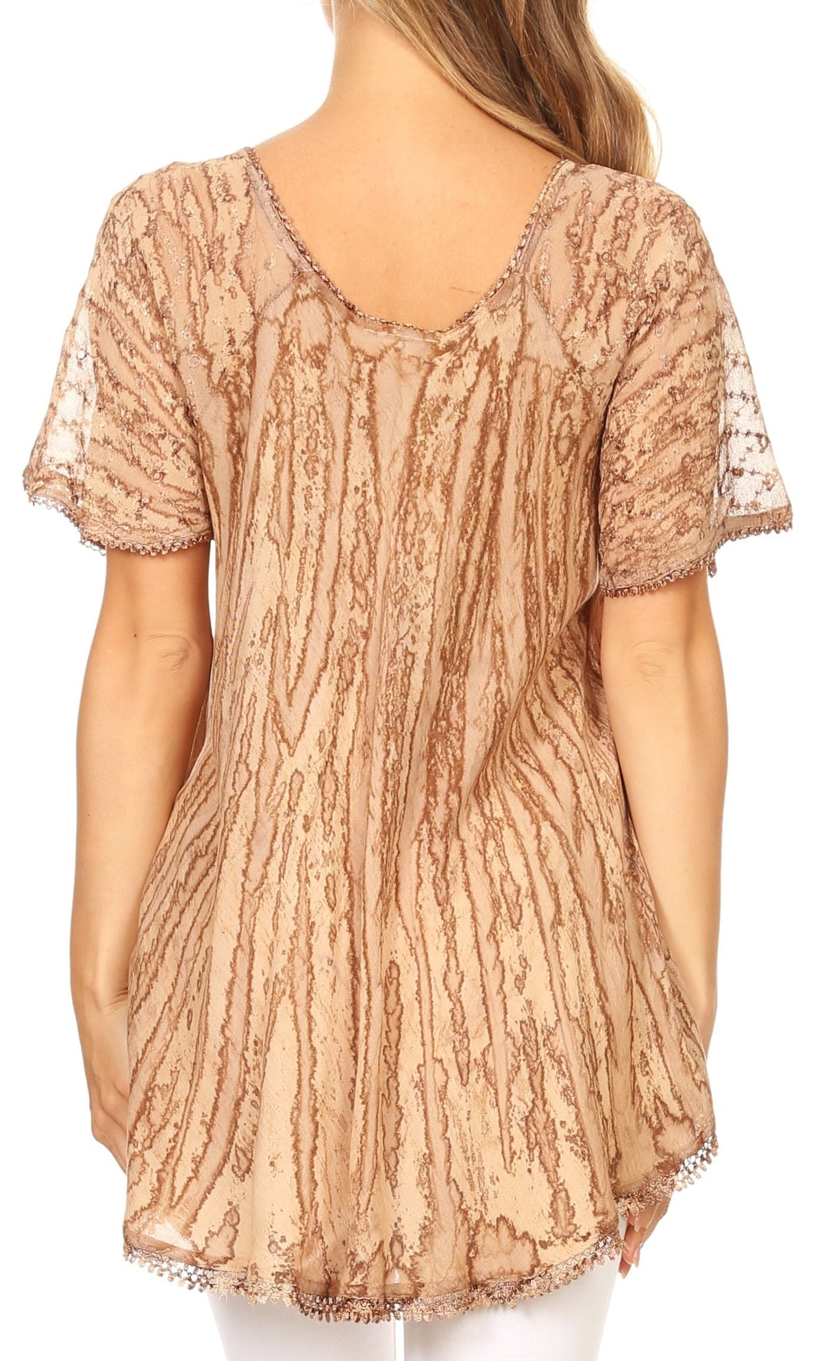Sakkas Zoya Marbled Embroidery Cap Sleeves Blouse / Top