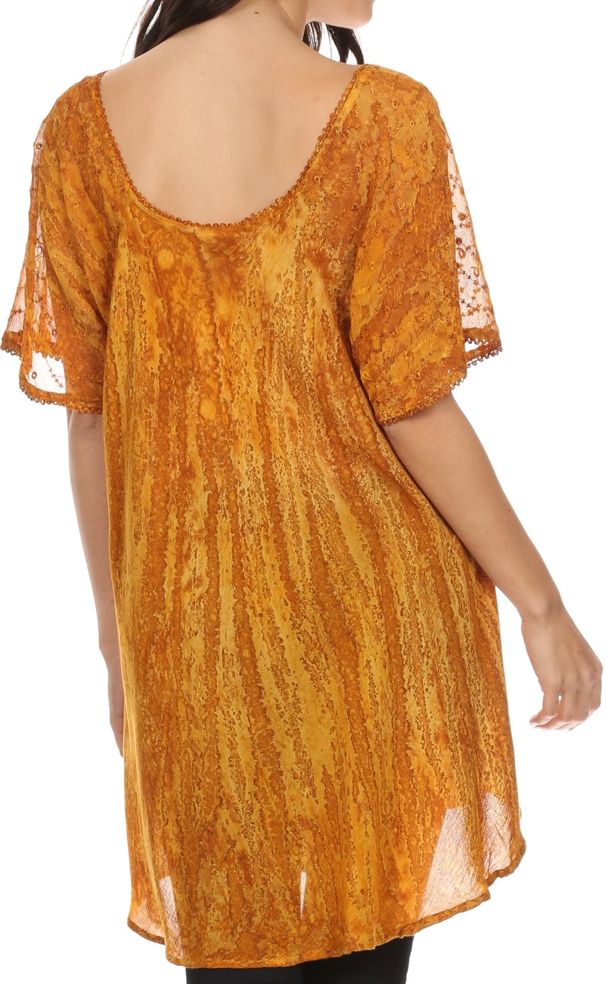 Sakkas Zoya Marbled Embroidery Cap Sleeves Blouse / Top