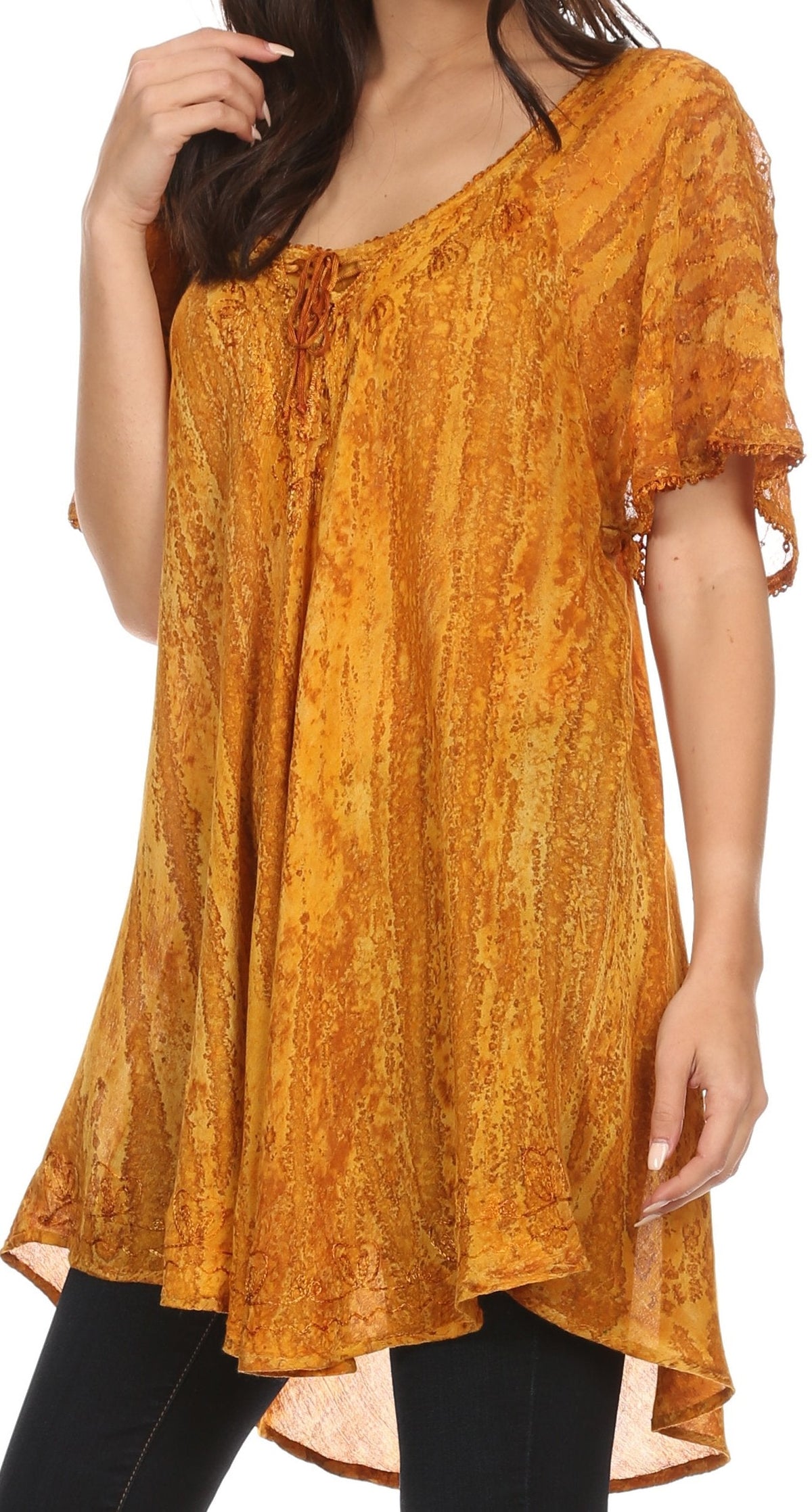 Sakkas Zoya Marbled Embroidery Cap Sleeves Blouse / Top
