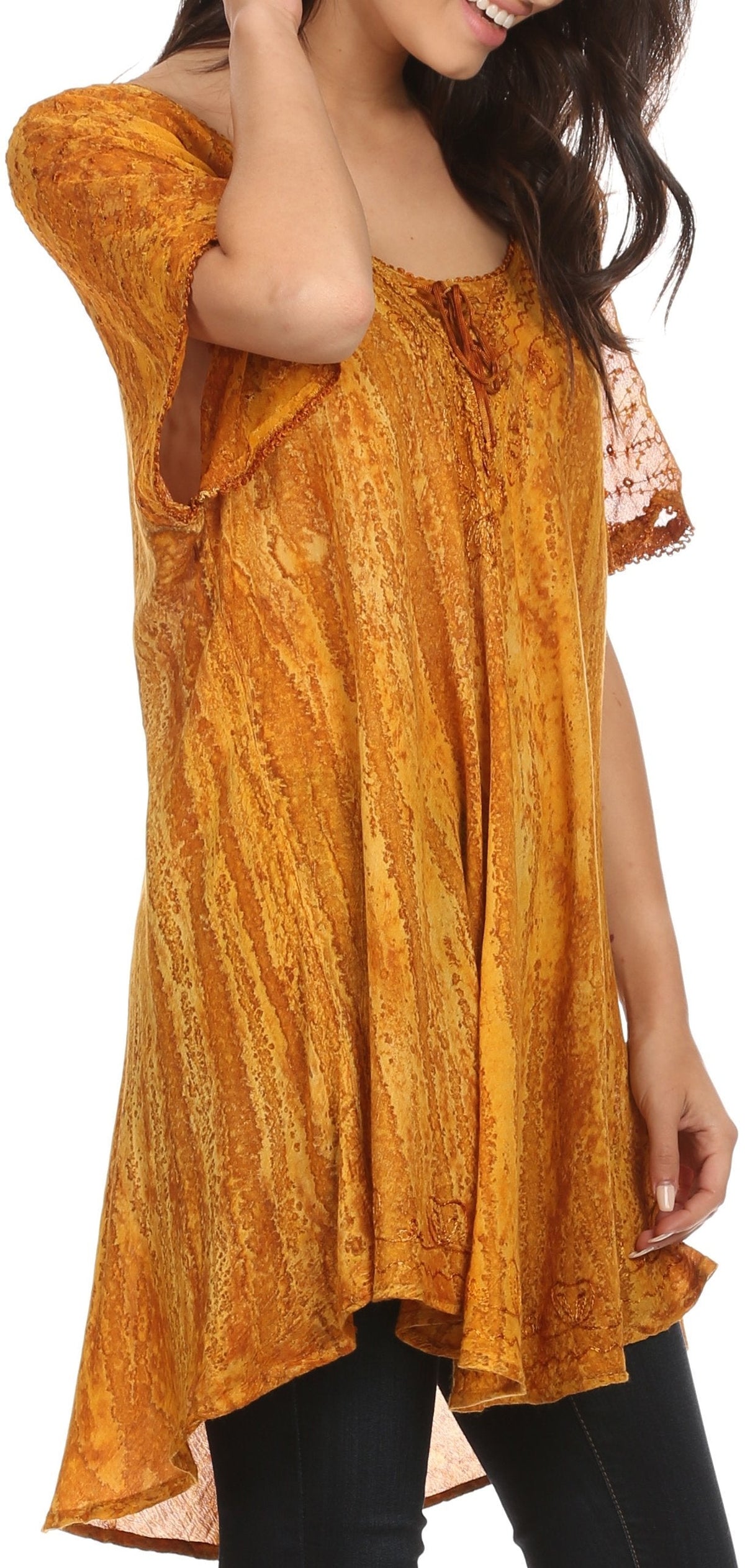 Sakkas Zoya Marbled Embroidery Cap Sleeves Blouse / Top