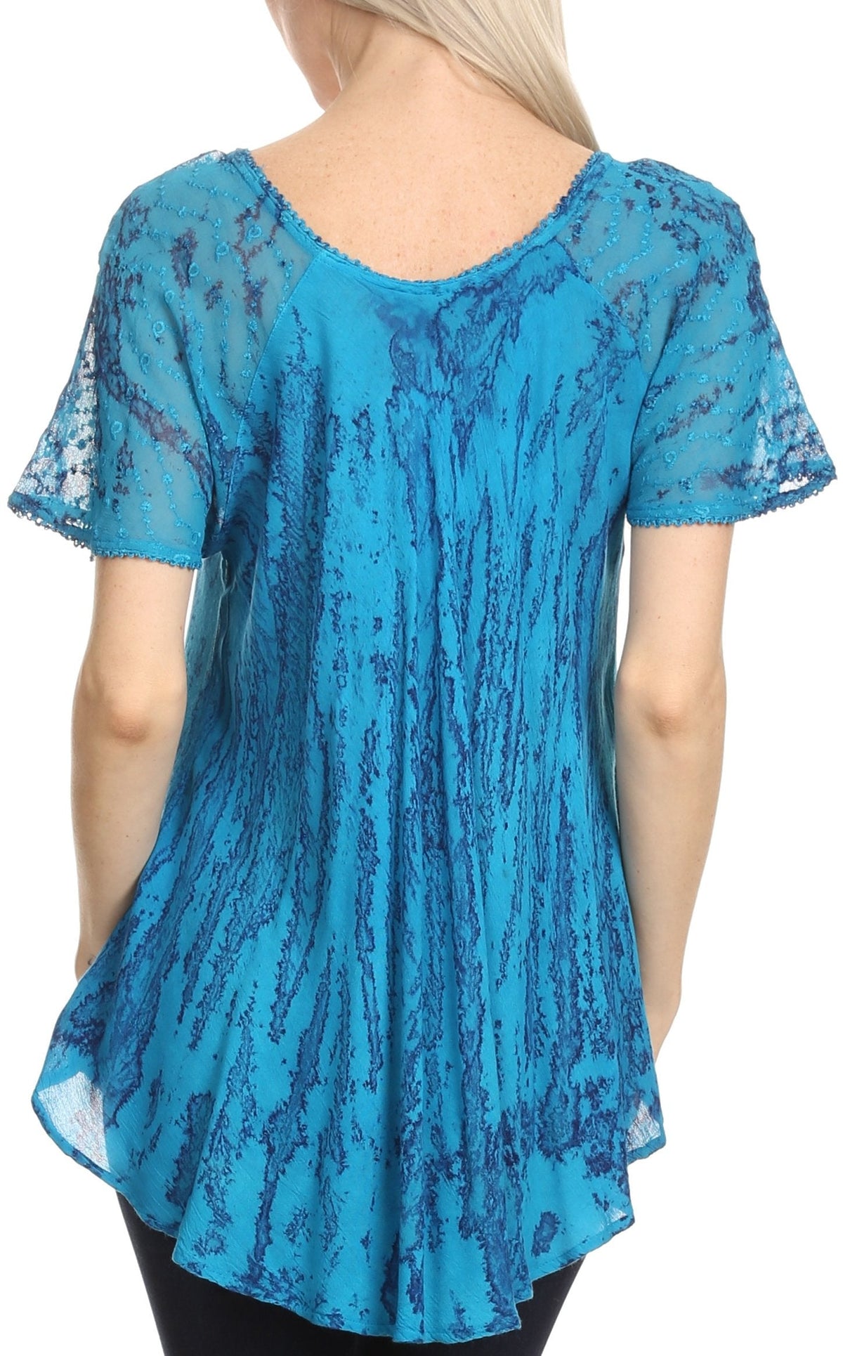 Sakkas Zoya Marbled Embroidery Cap Sleeves Blouse / Top