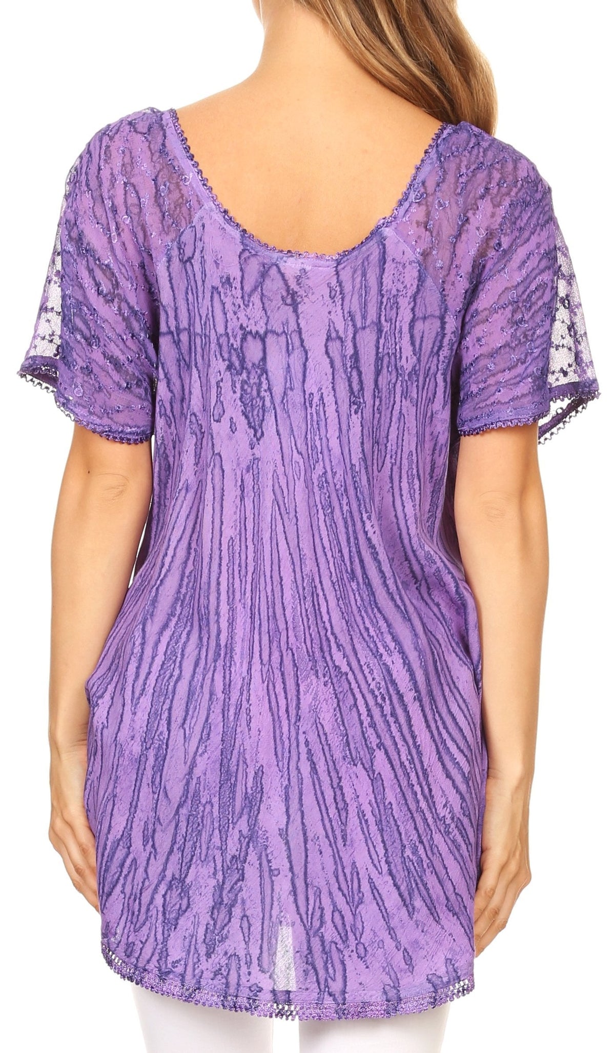 Sakkas Zoya Marbled Embroidery Cap Sleeves Blouse / Top