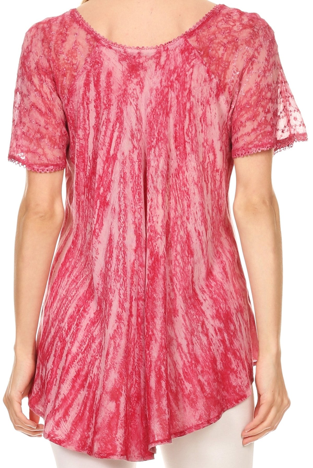 Sakkas Zoya Marbled Embroidery Cap Sleeves Blouse / Top