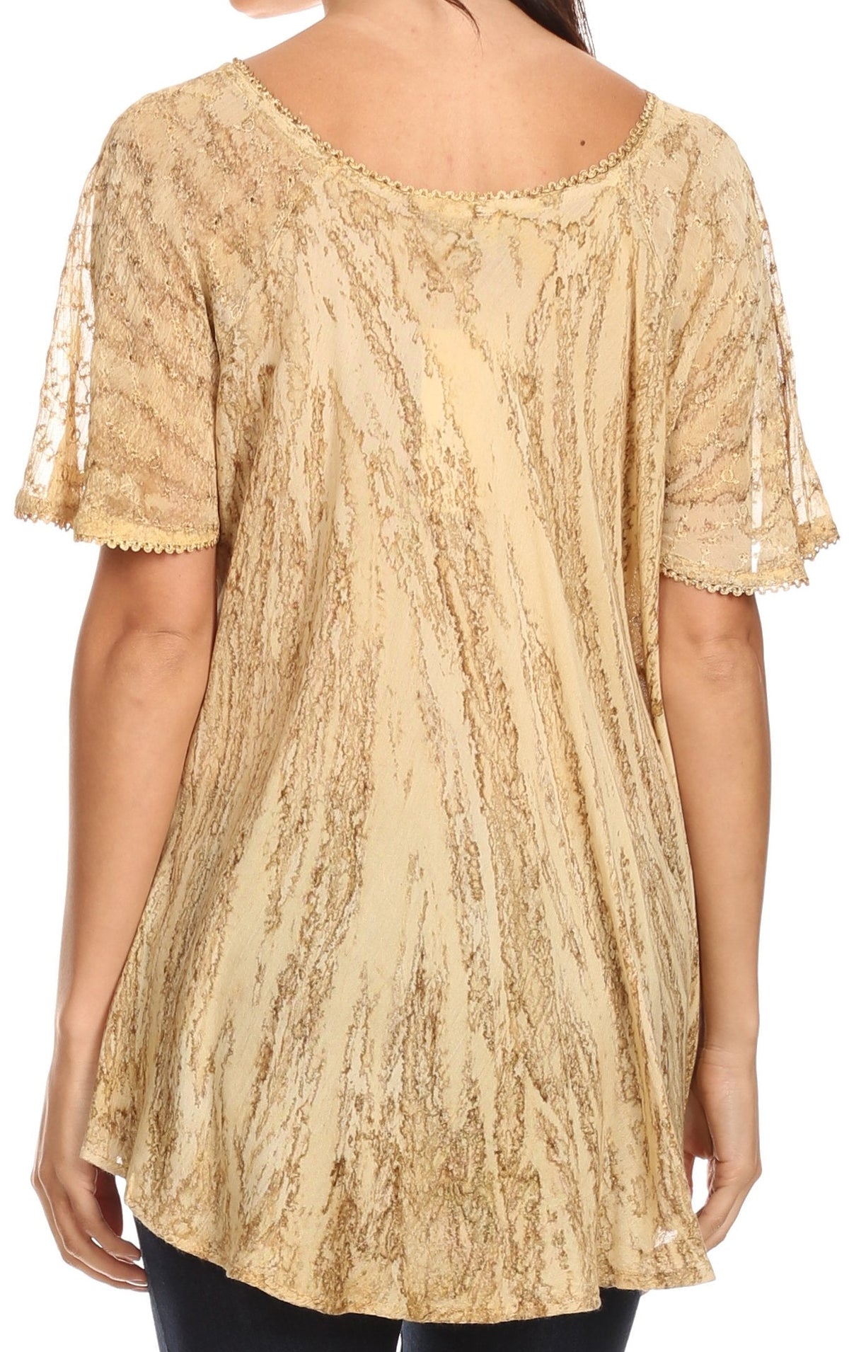 Sakkas Zoya Marbled Embroidery Cap Sleeves Blouse / Top