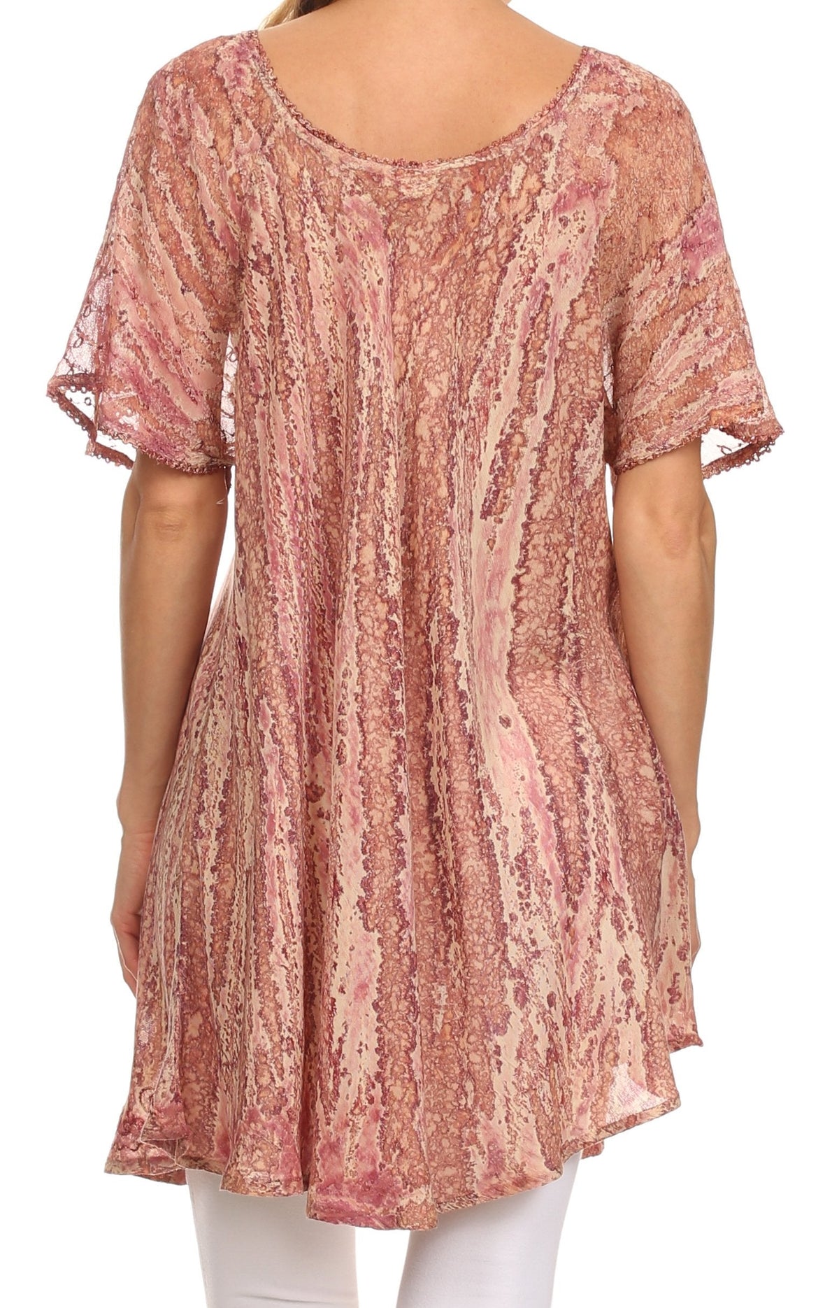 Sakkas Zoya Marbled Embroidery Cap Sleeves Blouse / Top