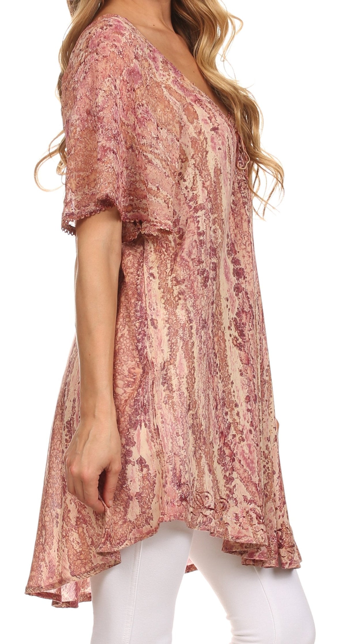 Sakkas Zoya Marbled Embroidery Cap Sleeves Blouse / Top