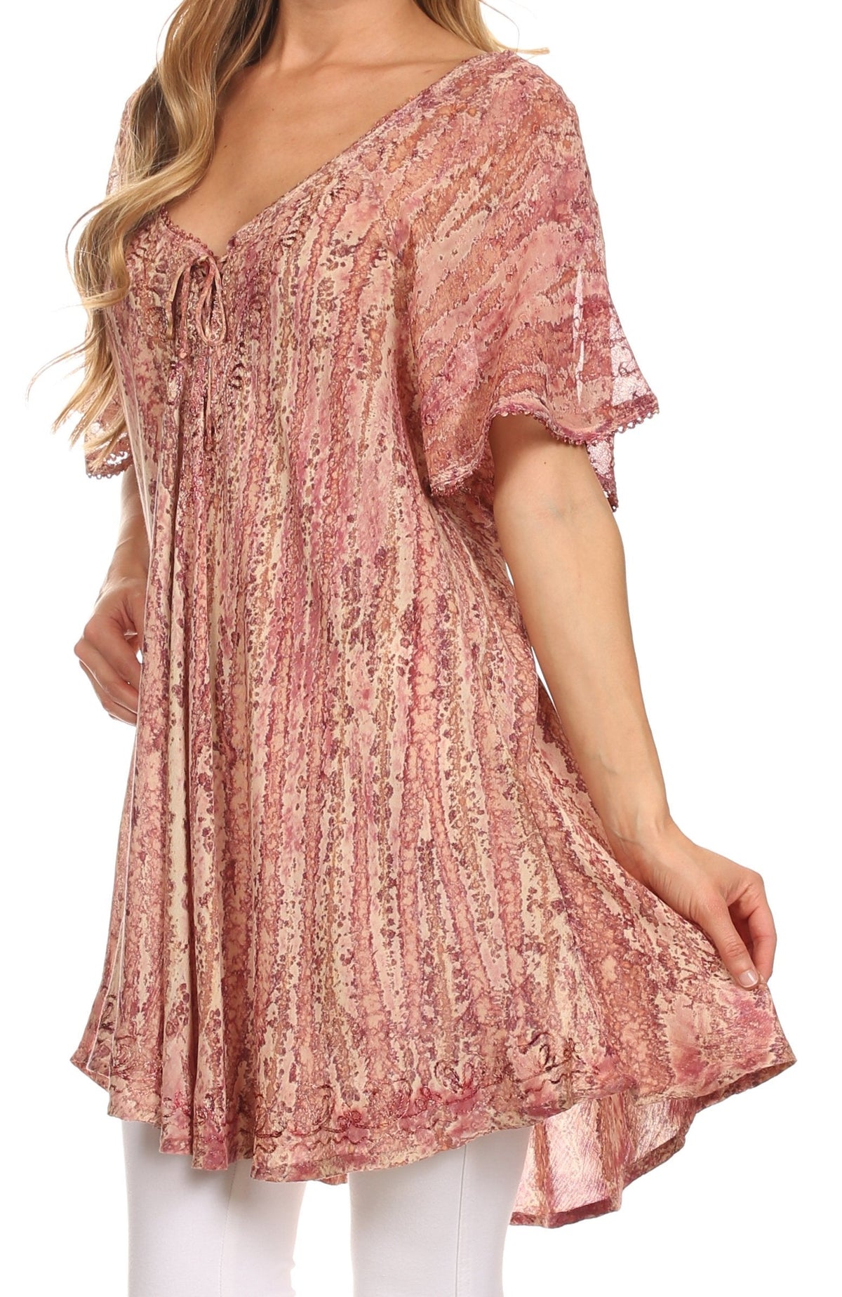 Sakkas Zoya Marbled Embroidery Cap Sleeves Blouse / Top