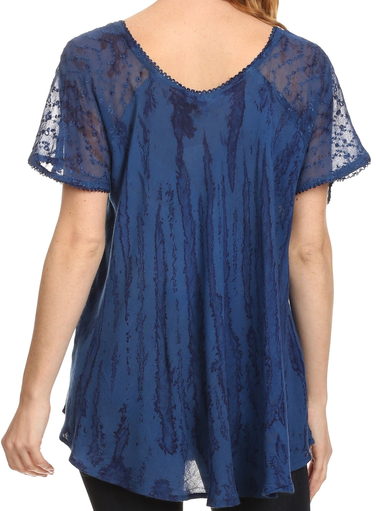 Sakkas Zoya Marbled Embroidery Cap Sleeves Blouse / Top