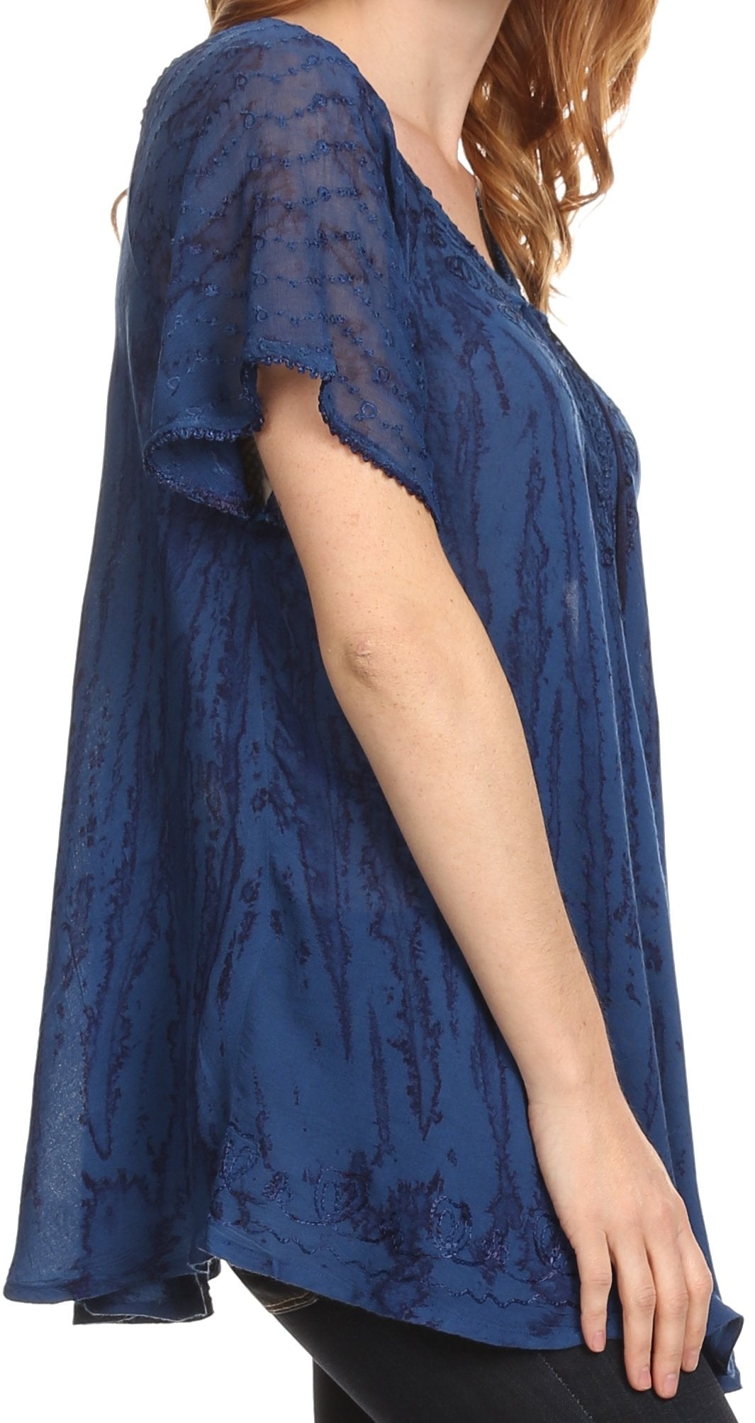 Sakkas Zoya Marbled Embroidery Cap Sleeves Blouse / Top