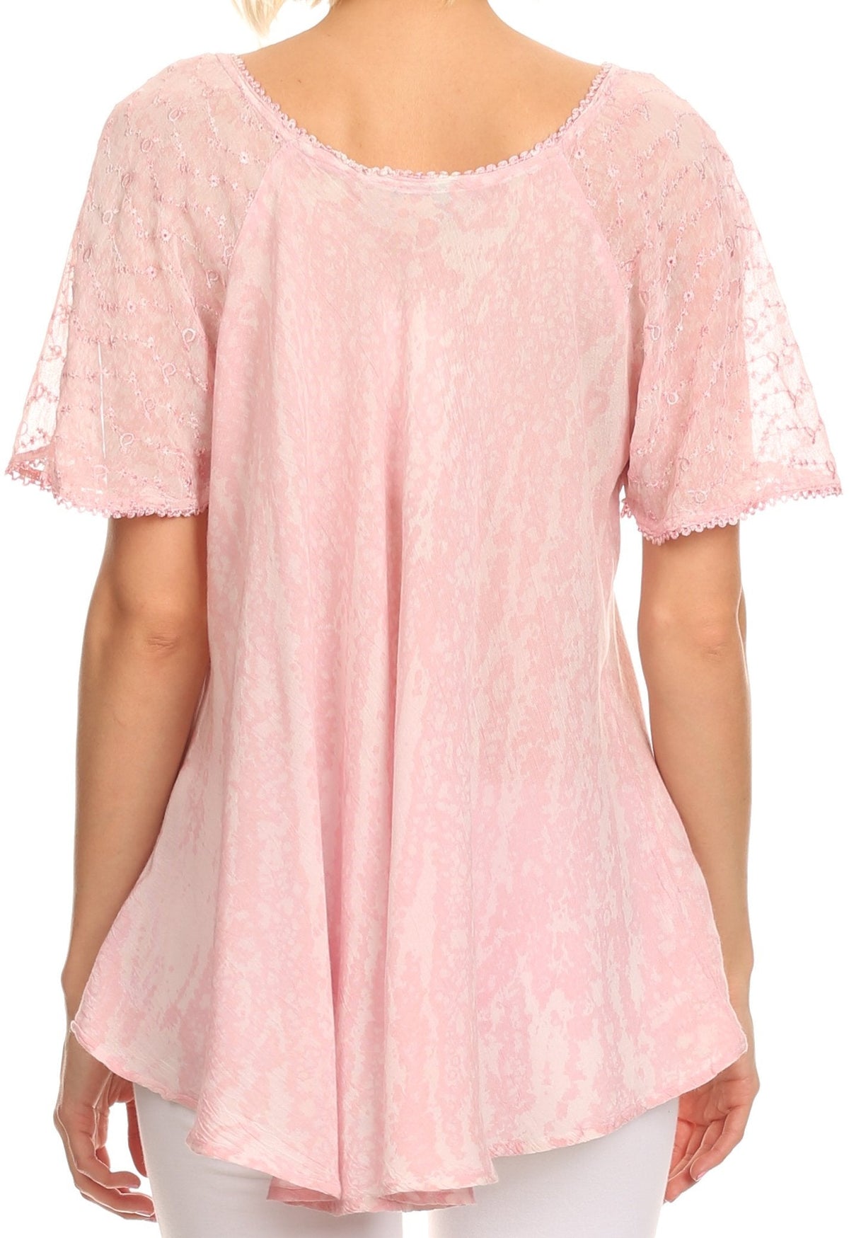 Sakkas Zoya Marbled Embroidery Cap Sleeves Blouse / Top