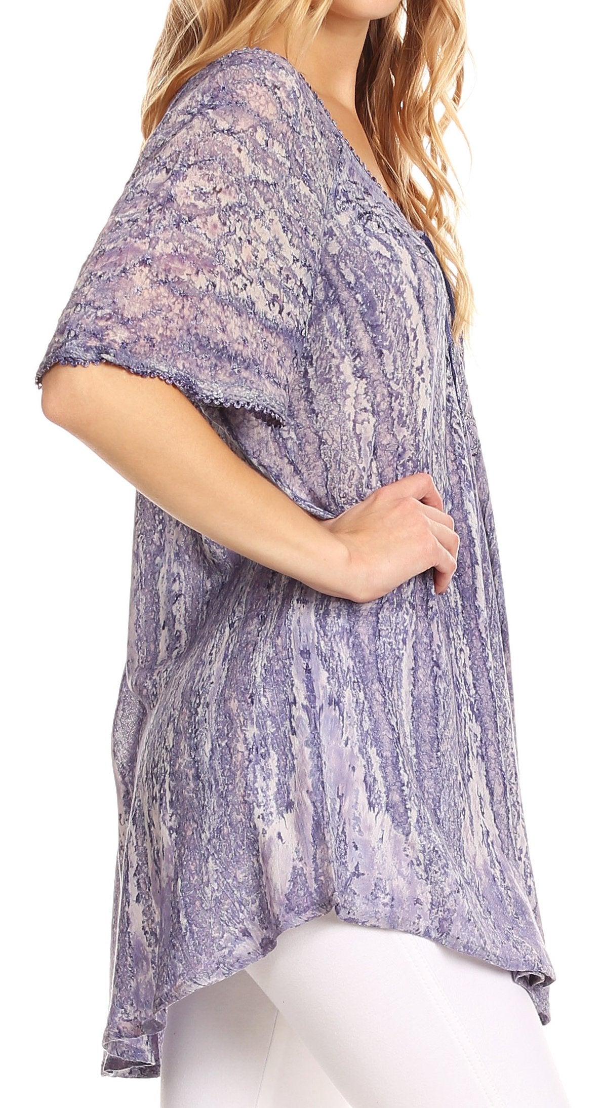 Sakkas Zoya Marbled Embroidery Cap Sleeves Blouse / Top