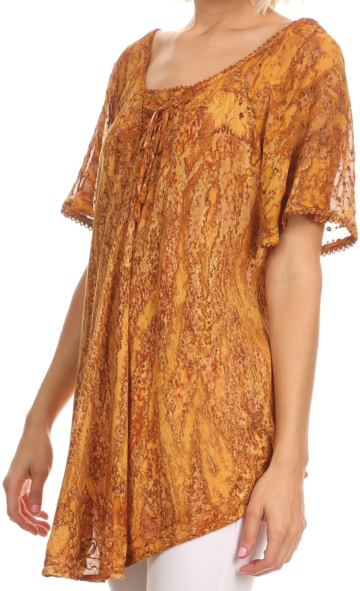 Sakkas Zoya Marbled Embroidery Cap Sleeves Blouse / Top