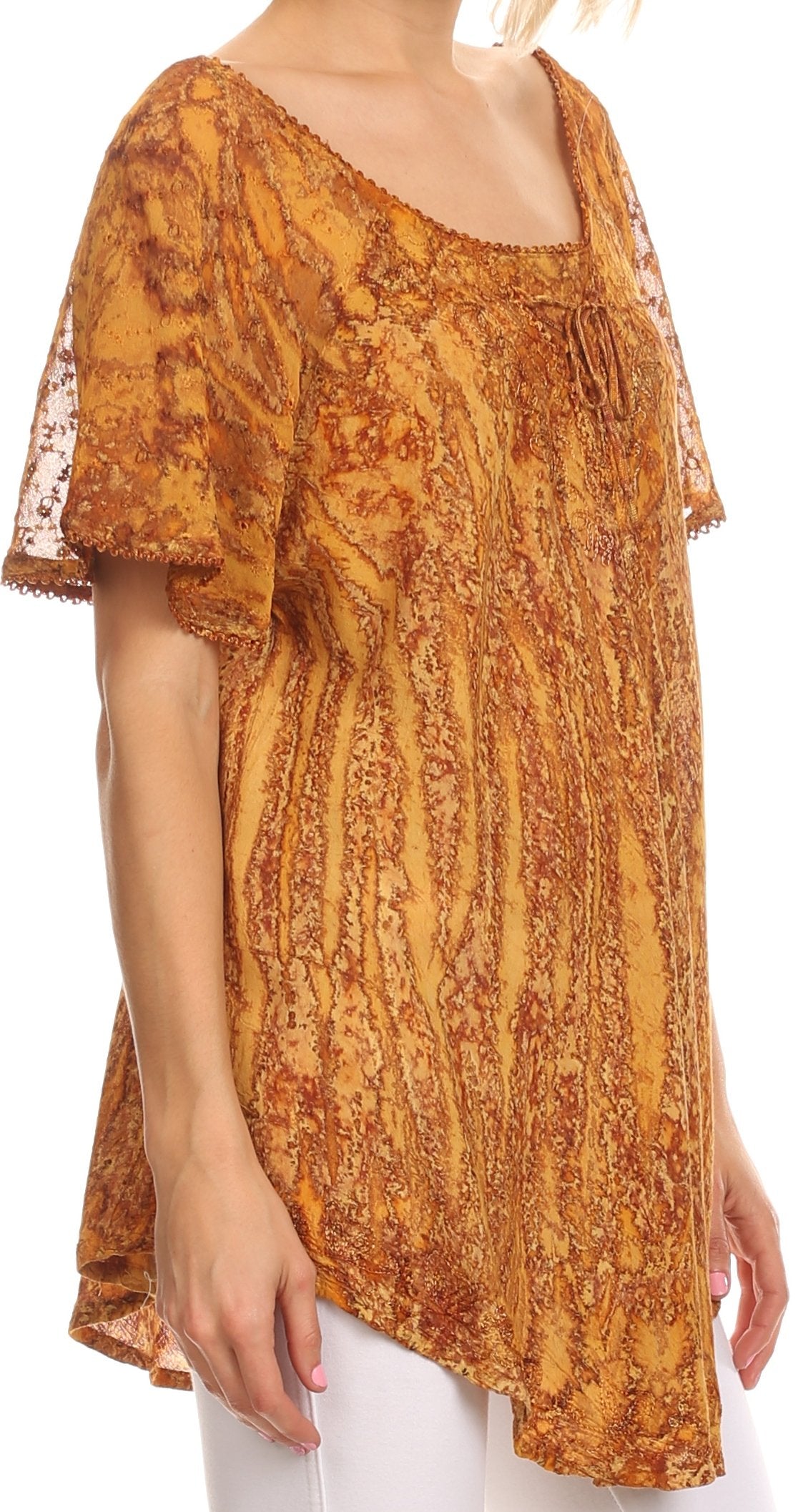 Sakkas Zoya Marbled Embroidery Cap Sleeves Blouse / Top