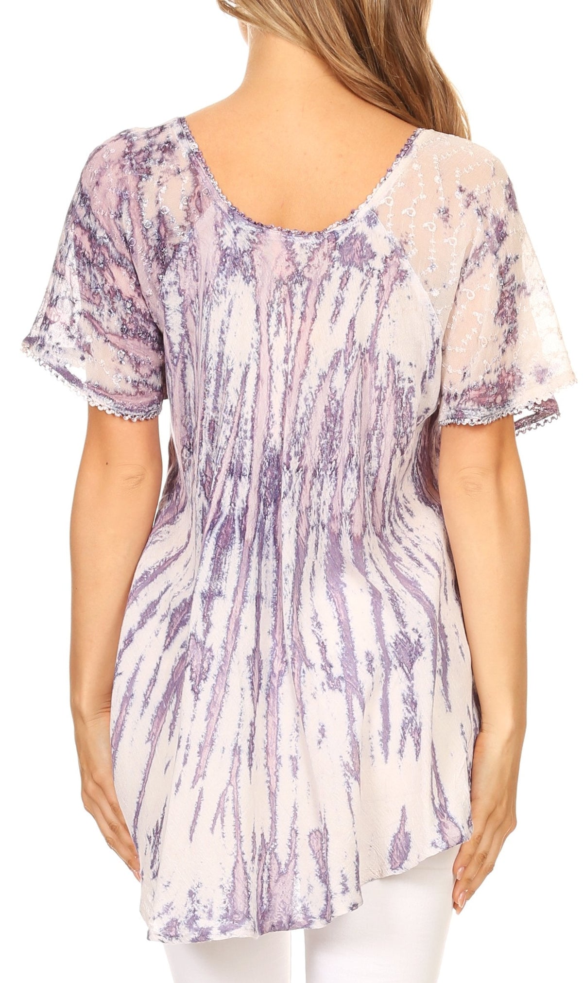 Sakkas Zoya Marbled Embroidery Cap Sleeves Blouse / Top