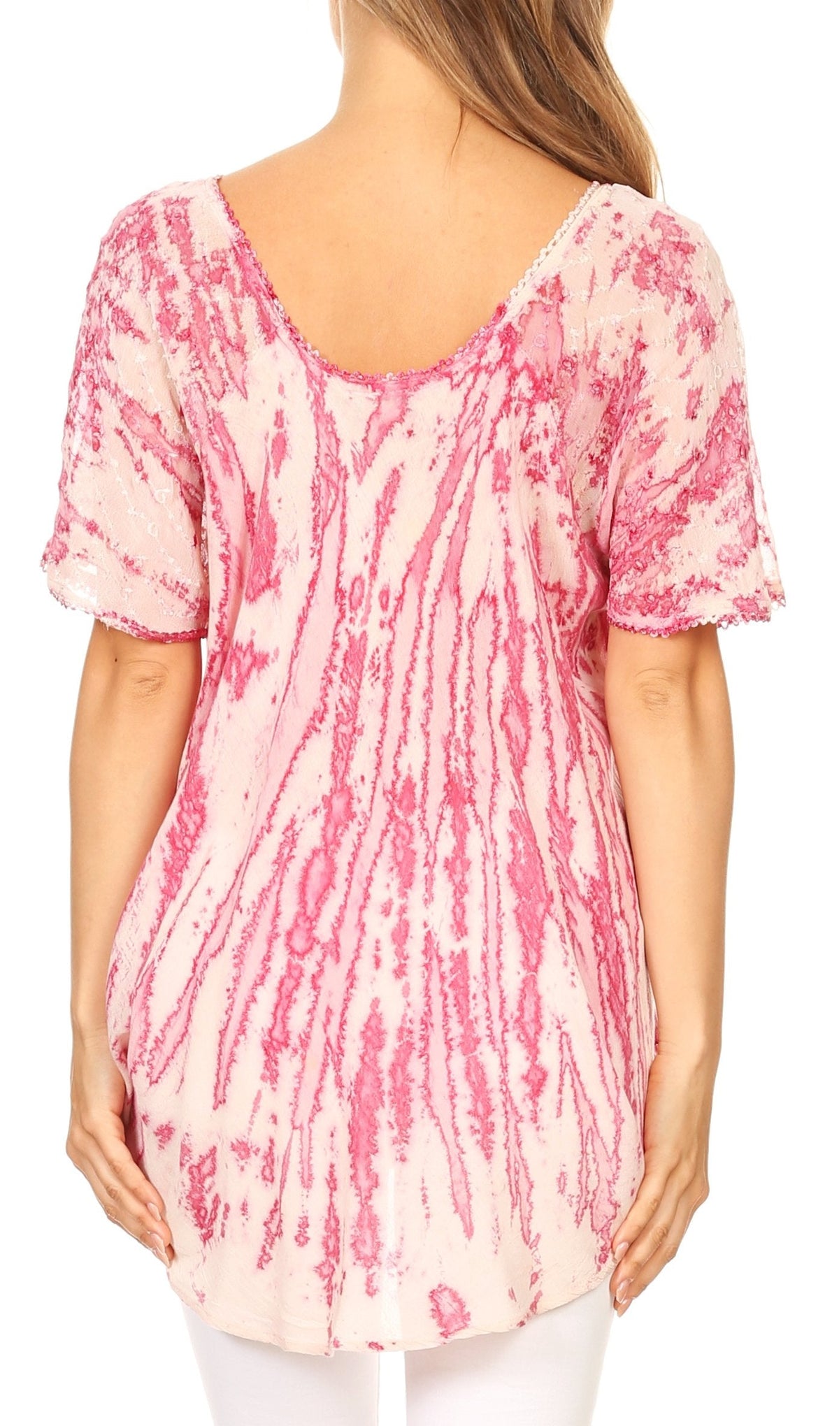 Sakkas Zoya Marbled Embroidery Cap Sleeves Blouse / Top