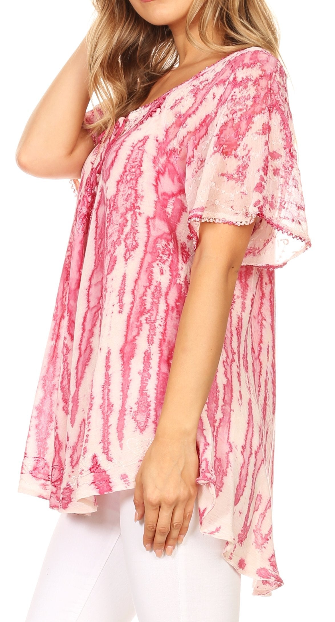 Sakkas Zoya Marbled Embroidery Cap Sleeves Blouse / Top