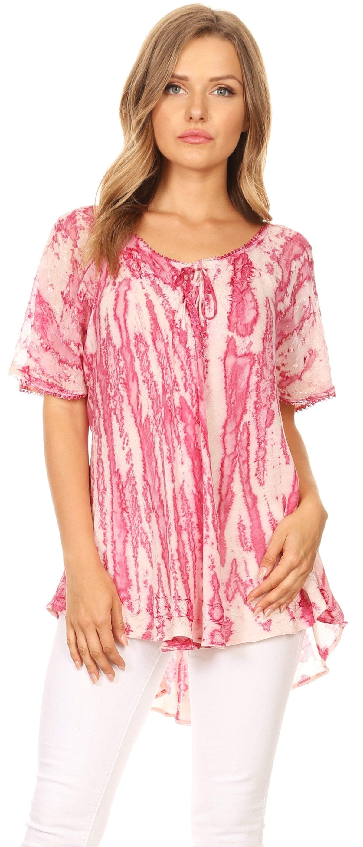 Sakkas Zoya Marbled Embroidery Cap Sleeves Blouse / Top