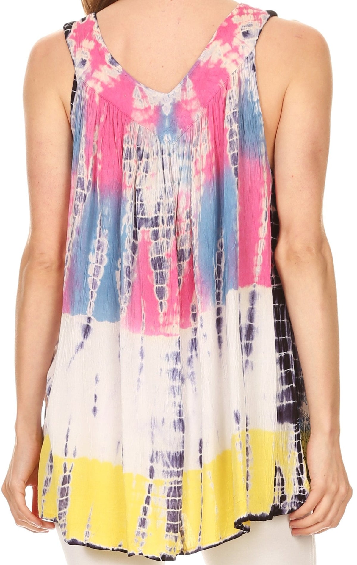 Sakkas Melanie Tie Dye Batik Tank with Sequins and Embroidery