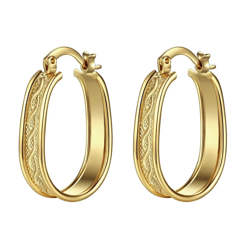 Vintage Metal Hand Engraved Butterfly Pattern Hoop Earrings Classic Women&