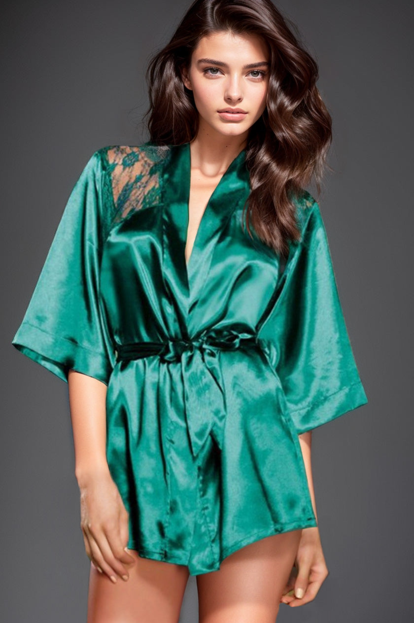 Satin Robe with Lace