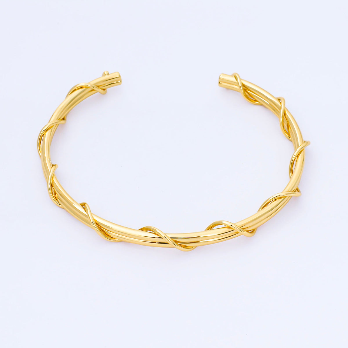 24K Gold Filled Circular Twist Band Geometric Cuff Bracelet | WA-01685