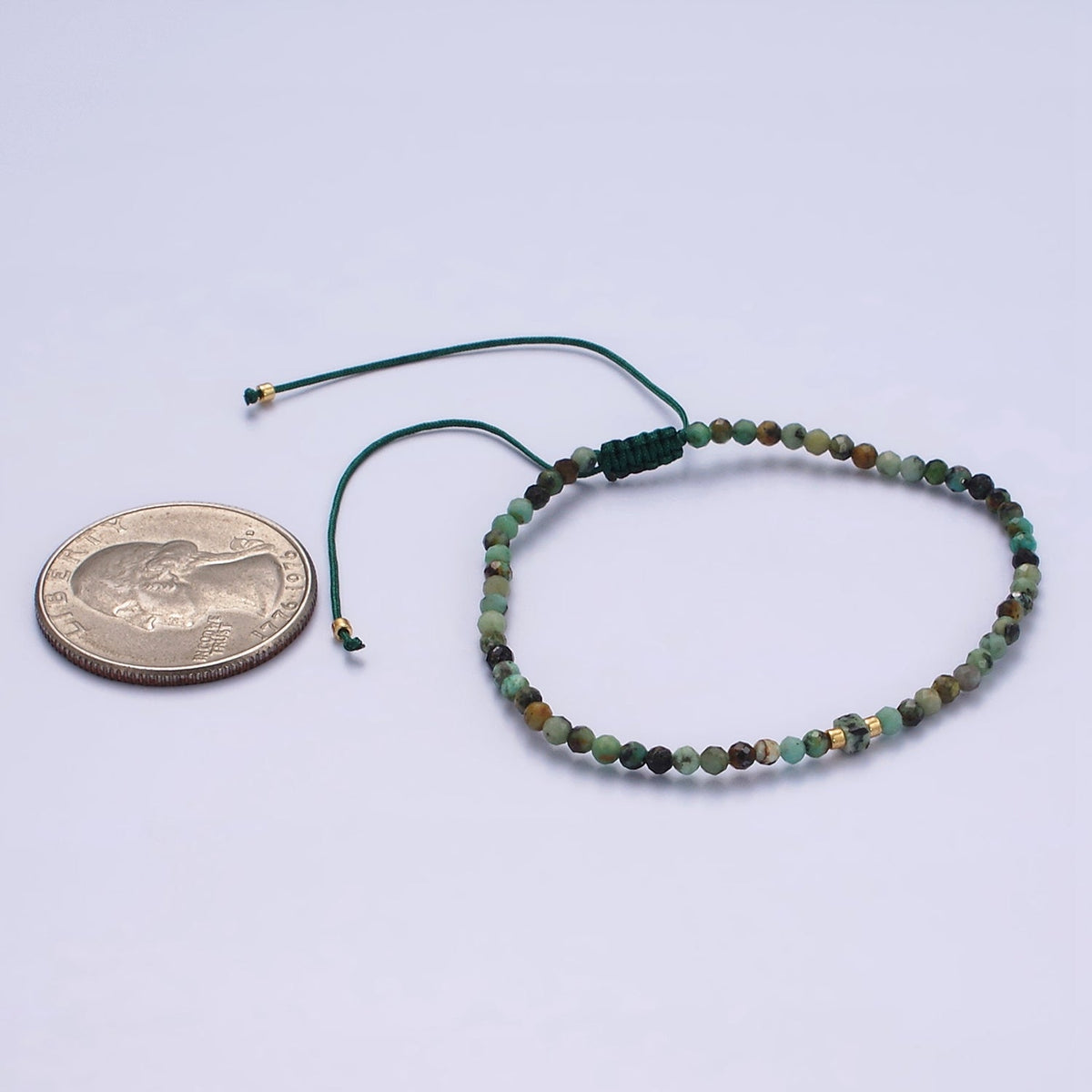 14K Gold Filled Green Moss Agate Multifaceted Rope Adjustable Friendship Bracelet | WA-02174 ~ WA-02176